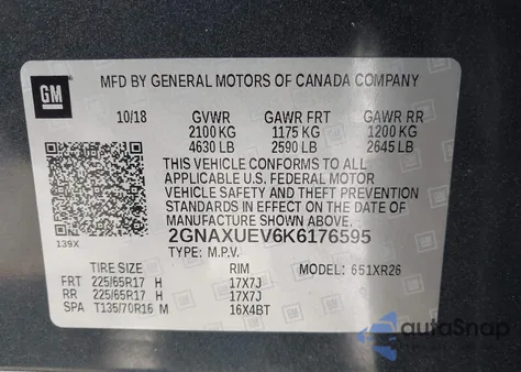 2019 Chevrolet Equinox Lt z USA, uszkodzony, nr VIN 2GNAXUEV6K6176595